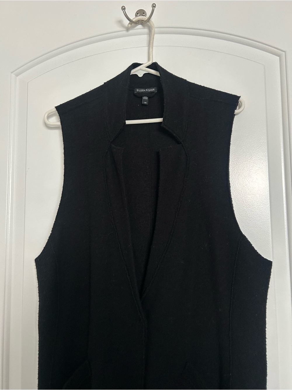 Eileen Fisher Lightweight Boiled 100% Wool Shawl Collar Vest Size L Laggenlook - Picture 8 of 14